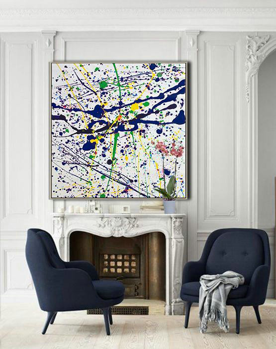 Oversized Contemporary Art,Oversized Custom Canvas Art,Blue,White,Yellow,Green